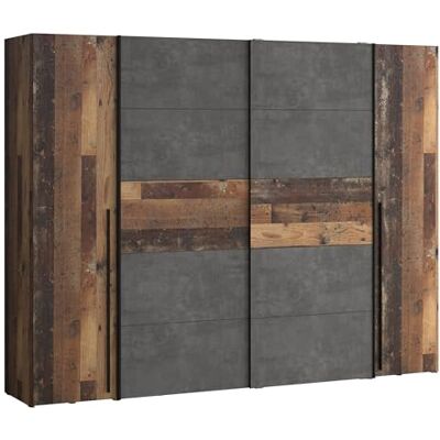 Forte NARAGO Kleiderschrank 270, rustikaler Dreh-/Schwebetürenschrank, 4-türig, geräumig, Holzwerkstoff, Old Wood Vintage Holzdekor/Betonoptik Grau, 270,3 cm breit x 210,5 cm hoch x 61,2 cm tief Forte NARAGO Kleiderschrank 270, rustikaler Dreh-/Schwebetürenschrank, 4-türig, geräumig, Holzwerkstoff, Old Wood Vintage Holzdekor/Betonoptik Grau, 270,3 cm breit x 210,5 cm hoch x 61,2 cm tief