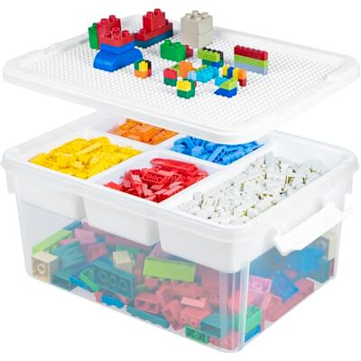 Creahaus 16L Aufbewahrungsbox mit herausnehmbarem Tablett, Kunststoffbehälter mit Gebäude Grundplatte Deckel und Verschlussschnallen, stapelbare Bastelbox für Kunst,Playdoh,Werkzeug,Basteln,Spielzeug Creahaus 16L Aufbewahrungsbox mit herausnehmbarem Tablett, Kunststoffbehälter mit Gebäude Grundplatte Deckel und Verschlussschnallen, stapelbare Bastelbox für Kunst,Playdoh,Werkzeug,Basteln,Spielzeug