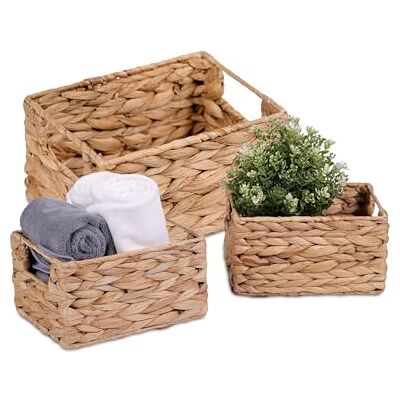 Relaxdays Aufbewahrungskorb, 3er Set, Wasserhyazinthe, 2 Größen, Badezimmer & Deko, geflochtene Utensilienkörbe, natur Relaxdays Aufbewahrungskorb, 3er Set, Wasserhyazinthe, 2 Größen, Badezimmer & Deko, geflochtene Utensilienkörbe, natur