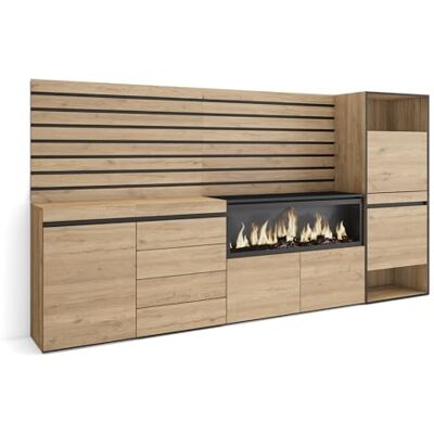 Skraut Home Sideboard, Kommode Aufbewahrungsschrank 274x145x35 cm Für Schlafzimmer, Zimmer Elektrokamin XXL Kommode mit Schubladen Schuhschrank Moderner Stil Eiche Skraut Home Sideboard, Kommode Aufbewahrungsschrank 274x145x35 cm Für Schlafzimmer, Zimmer Elektrokamin XXL Kommode mit Schubladen Schuhschrank Moderner Stil Eiche