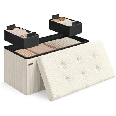 SONGMICS Sitzbank mit Stauraum, klappbare Fußbank, 38 x 76 x 38 cm, Bettbank, Aufbewahrungsbox, bis 300 kg belastbar, Wohnzimmer, Schlafzimmer, Eingangsbereich, cremeweiß LSF603W01 SONGMICS Sitzbank mit Stauraum, klappbare Fußbank, 38 x 76 x 38 cm, Bettbank, Aufbewahrungsbox, bis 300 kg belastbar, Wohnzimmer, Schlafzimmer, Eingangsbereich, cremeweiß LSF603W01