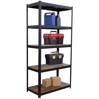 Relaxdays Schwerlastregal, 875 kg, HxBxT 180 x 90 x 45 cm, 5 Ebenen, Holzoptik, Lagerregal, Stahl & MDF, schwarz/braun Relaxdays Schwerlastregal, 875 kg, HxBxT 180 x 90 x 45 cm, 5 Ebenen, Holzoptik, Lagerregal, Stahl & MDF, schwarz/braun