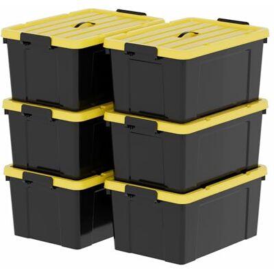 Cetomo 90L*6 Aufbewahrungsboxen, Kunststoffboxen mit Deckeln, Griffen und Schnappverschlüssen für Werkzeuge, Garage, Langlebig, Stapelbar, Ineinander Schachtelbar, Schwarz und Gelb, 90L (6er Pack) Cetomo 90L*6 Aufbewahrungsboxen, Kunststoffboxen mit Deckeln, Griffen und Schnappverschlüssen für Werkzeuge, Garage, Langlebig, Stapelbar, Ineinander Schachtelbar, Schwarz und Gelb, 90L (6er Pack)
