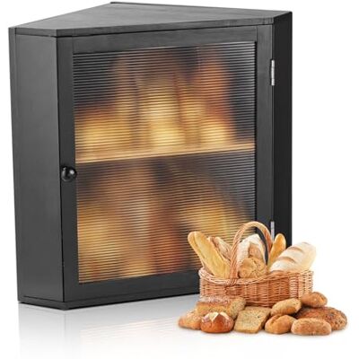 VEVOR Eck-Brotkasten doppellagiger Brotbehälter Brotbox Organizer aus Holz für selbstgebackenes Brot, Aufbewahrungsbehälter mit gewellter Acryl-Türplatte, Brotaufbewahrung Lagerung Schwarz VEVOR Eck-Brotkasten doppellagiger Brotbehälter Brotbox Organizer aus Holz für selbstgebackenes Brot, Aufbewahrungsbehälter mit gewellter Acryl-Türplatte, Brotaufbewahrung Lagerung Schwarz