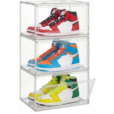 SONGMICS Schuhboxen stapelbar transparent, Schuh-Organizer, Schuhaufbewahrung, für Schuhe bis Größe 47, mit Magnettür, aus Kunststoff, 3er Set LSP703WH02 SONGMICS Schuhboxen stapelbar transparent, Schuh-Organizer, Schuhaufbewahrung, für Schuhe bis Größe 47, mit Magnettür, aus Kunststoff, 3er Set LSP703WH02