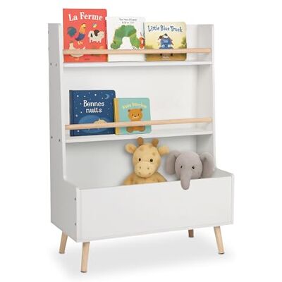 Relaxdays Kinderregal für Bücher, 2 Ablagen, großes Fach, HxBxT: 94 x 68 x 32 cm, Spielzeugregal, Stauraum, weiß/Natur Relaxdays Kinderregal für Bücher, 2 Ablagen, großes Fach, HxBxT: 94 x 68 x 32 cm, Spielzeugregal, Stauraum, weiß/Natur