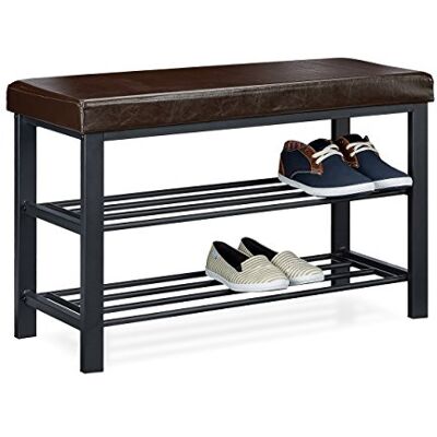 Relaxdays Schuhbank, offen, für 6-8 Paar Schuhe, Schuhregal zum Sitzen, Polsterung aus Kunstleder, HxBxT 49 x 81 x 31 cm, auf 2 Etagen, braun Relaxdays Schuhbank, offen, für 6-8 Paar Schuhe, Schuhregal zum Sitzen, Polsterung aus Kunstleder, HxBxT 49 x 81 x 31 cm, auf 2 Etagen, braun
