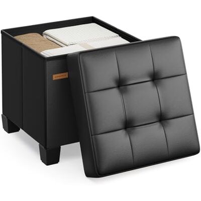 SONGMICS Sitzhocker mit Stauraum, kleine klappbare Sitzbank, 38 x 38 x 40 cm Fußbank, Aufbewahrungsbox, bis 300 kg belastbar, für Wohnzimmer Schlafzimmer Schlafsaal, Schwarz LSF0512B02 SONGMICS Sitzhocker mit Stauraum, kleine klappbare Sitzbank, 38 x 38 x 40 cm Fußbank, Aufbewahrungsbox, bis 300 kg belastbar, für Wohnzimmer Schlafzimmer Schlafsaal, Schwarz LSF0512B02