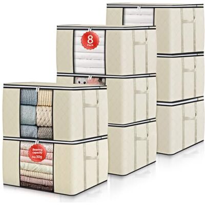 GoMaihe 90L Aufbewahrungstasche 8 Stück, Aufbewahrungsbox mit Deckel Groß Verstärkte Griffe, Kleidung Umzugskartons für Bettdecken, Unterbett Aufbewahrung Kleiderschrank Boxen Organizer Beige GoMaihe 90L Aufbewahrungstasche 8 Stück, Aufbewahrungsbox mit Deckel Groß Verstärkte Griffe, Kleidung Umzugskartons für Bettdecken, Unterbett Aufbewahrung Kleiderschrank Boxen Organizer Beige