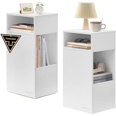 SONGMICS HOME Nachttisch 2er Set, Snapsemble – superschnelle Montage, Nachtschrank mit Schublade, Beistelltisch schmal, platzsparend, 30 x 25 x 59,4 cm, Schneeweiß LET912WE01 SONGMICS HOME Nachttisch 2er Set, Snapsemble – superschnelle Montage, Nachtschrank mit Schublade, Beistelltisch schmal, platzsparend, 30 x 25 x 59,4 cm, Schneeweiß LET912WE01