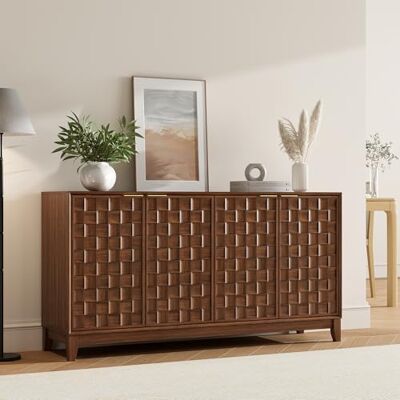 COLAMY Sideboard 150 cm Holz mit Stauraum – Modernes Sideboard für Wohnzimmer, Küchenschrank mit verstellbaren Einlegeböden, Buffet Schrank mit 3D Holzfront, Walnut COLAMY Sideboard 150 cm Holz mit Stauraum – Modernes Sideboard für Wohnzimmer, Küchenschrank mit verstellbaren Einlegeböden, Buffet Schrank mit 3D Holzfront, Walnut