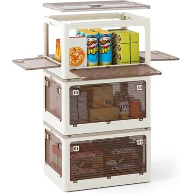 FANTASK 132L Aufbewahrungsboxen mit Deckel, von 5 Seiten zugänglich, 3er Set Stapelboxen auf Rollen, Aufbewahrungskisten klappbar, Kunststoff, sicher Verschluss, transparent, Cremeweiß FANTASK 132L Aufbewahrungsboxen mit Deckel, von 5 Seiten zugänglich, 3er Set Stapelboxen auf Rollen, Aufbewahrungskisten klappbar, Kunststoff, sicher Verschluss, transparent, Cremeweiß