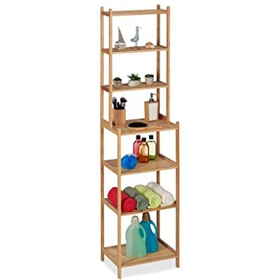 Relaxdays Badregal, Bambus, HxBxT 180 x 44 x 33 cm, 7 Ablagen, stehendes Regal für Küche & Badezimmer, Standregal, Natur Relaxdays Badregal, Bambus, HxBxT 180 x 44 x 33 cm, 7 Ablagen, stehendes Regal für Küche & Badezimmer, Standregal, Natur
