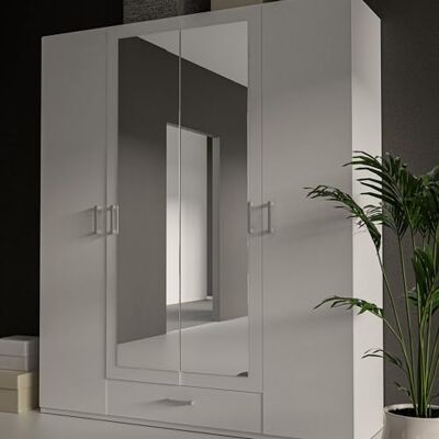 Forte ECONOBOX 2 Kleiderschrank 175 180, 4-türiger Drehtürenschrank mit Spiegel und Schublade, Holzwerkstoff, Weiß, 177,5 cm breit, 210,5 cm hoch, 54,2 cm tief Forte ECONOBOX 2 Kleiderschrank 175 180, 4-türiger Drehtürenschrank mit Spiegel und Schublade, Holzwerkstoff, Weiß, 177,5 cm breit, 210,5 cm hoch, 54,2 cm tief
