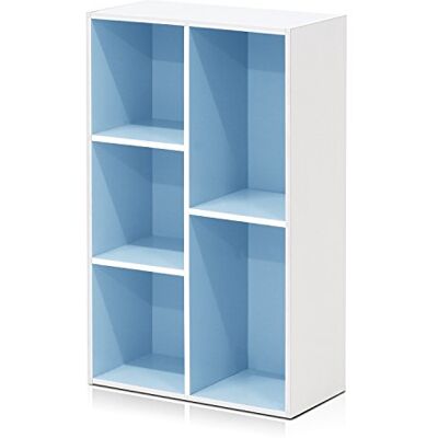 Furinno Luder 5-würfelig Reversibles offenes Regal, Weiß/Hellblau Furinno Luder 5-würfelig Reversibles offenes Regal, Weiß/Hellblau