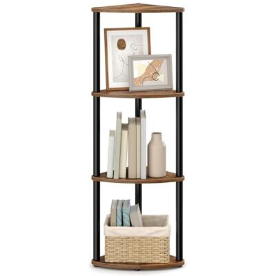 SONGMICS HOME Superschnelle werkzeuglose Montage, Eckregal mit 4 Ebenen, Standregal, Regal, 38,3 x 27 x 104,8 cm, Wohnzimmer, Schlafzimmer, Küche, vintagebraun-tintenschwarz LBC640KD01 SONGMICS HOME Superschnelle werkzeuglose Montage, Eckregal mit 4 Ebenen, Standregal, Regal, 38,3 x 27 x 104,8 cm, Wohnzimmer, Schlafzimmer, Küche, vintagebraun-tintenschwarz LBC640KD01