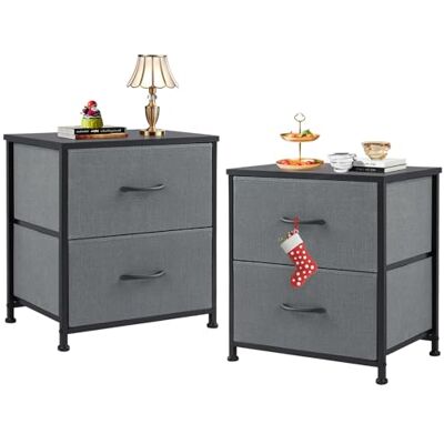 Sweetcrispy Nachttisch 2er Set, Nachttisch Beistelltisch, Stoff Schubladenschrank, Schmal Schrank, Kommode Schlafzimmer, Industrial Stil für Wohnzimmer, Kinderzimmer, Flur Aufbewahrungsschrank, Grau Sweetcrispy Nachttisch 2er Set, Nachttisch Beistelltisch, Stoff Schubladenschrank, Schmal Schrank, Kommode Schlafzimmer, Industrial Stil für Wohnzimmer, Kinderzimmer, Flur Aufbewahrungsschrank, Grau
