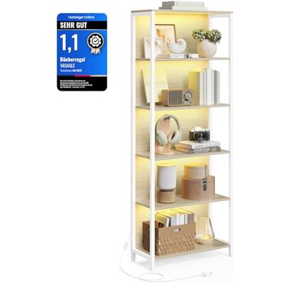 VASAGLE Bücherregal mit 6 Ebenen, Standregal mit Einstellbarer LED-Beleuchtung, Regal mit Stahlrahmen, 30,3 x 60 x 178,6 cm, für Wohnzimmer, Schlafzimmer, Arbeitszimmer, naturbeige LLS120LL01 VASAGLE Bücherregal mit 6 Ebenen, Standregal mit Einstellbarer LED-Beleuchtung, Regal mit Stahlrahmen, 30,3 x 60 x 178,6 cm, für Wohnzimmer, Schlafzimmer, Arbeitszimmer, naturbeige LLS120LL01