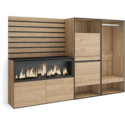 Skraut Home Sideboard, Kommode Aufbewahrungsschrank 227x145x35 cm Für Schlafzimmer, Zimmer Elektrokamin XXL Schuhschrank Offener Kleiderschrank Moderner Stil Eiche Skraut Home Sideboard, Kommode Aufbewahrungsschrank 227x145x35 cm Für Schlafzimmer, Zimmer Elektrokamin XXL Schuhschrank Offener Kleiderschrank Moderner Stil Eiche