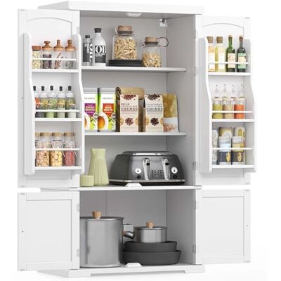 VASAGLE Küchenschrank, Schrank, Mehrzweckschrank freistehend, Ober- und Unterschrank, 4 verstellbare Ablagen, 6 Türfächer, für Wohnzimmer Küche, 40 x 76 x 135,8 cm, weiß BBC671W01 VASAGLE Küchenschrank, Schrank, Mehrzweckschrank freistehend, Ober- und Unterschrank, 4 verstellbare Ablagen, 6 Türfächer, für Wohnzimmer Küche, 40 x 76 x 135,8 cm, weiß BBC671W01