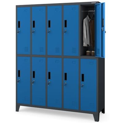 Jan Nowak Umkleideschrank 5B2A Spind Spint Schließfachschrank Metallschrank mit 10 Fächern Etikettenhalter Lüftungsschlitze Metall Pulverbeschichtet 172 cm x 136 cm x 45 cm (Anthrazitblau) Jan Nowak Umkleideschrank 5B2A Spind Spint Schließfachschrank Metallschrank mit 10 Fächern Etikettenhalter Lüftungsschlitze Metall Pulverbeschichtet 172 cm x 136 cm x 45 cm (Anthrazitblau)