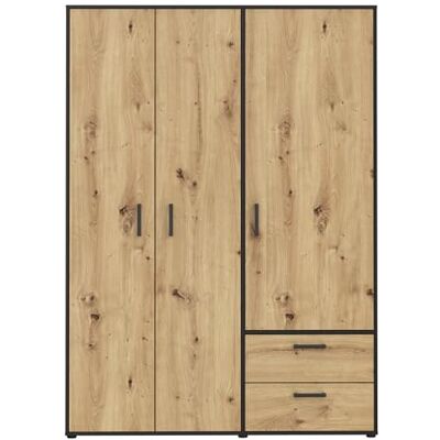 Forte MONISSA Kleiderschrank 140 150, moderner Drehtürenschrank, 3-türig, 2 Schubladen, Holzwerkstoff, Artisan Eiche Holzdekor Schwarz, 144,4 cm breit x 200,1 cm hoch x 59 cm tief Forte MONISSA Kleiderschrank 140 150, moderner Drehtürenschrank, 3-türig, 2 Schubladen, Holzwerkstoff, Artisan Eiche Holzdekor Schwarz, 144,4 cm breit x 200,1 cm hoch x 59 cm tief