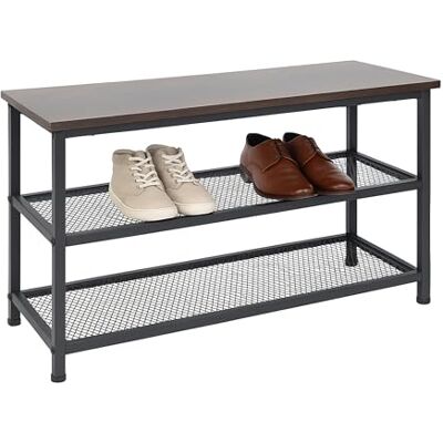 Relaxdays Schuhregal Industrial, 6 Paar Schuhe HBT 45x80x30 cm, Metall Schuhablage, Schuhgestell 2 Ebenen, schwarz/braun Relaxdays Schuhregal Industrial, 6 Paar Schuhe HBT 45x80x30 cm, Metall Schuhablage, Schuhgestell 2 Ebenen, schwarz/braun