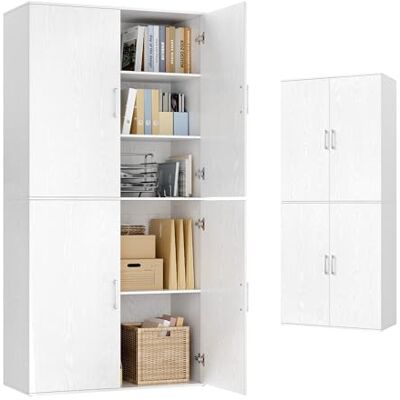 VASAGLE Mehrzweckschrank, mit 4 Türen, 5 Ablagen, Büroschrank, Aufbewahrungsschrank, Kleiderschrank, mit Griffen, Holzspanplatte, 80 x 40 x 180 cm, schneeweiß OFC083WE01 VASAGLE Mehrzweckschrank, mit 4 Türen, 5 Ablagen, Büroschrank, Aufbewahrungsschrank, Kleiderschrank, mit Griffen, Holzspanplatte, 80 x 40 x 180 cm, schneeweiß OFC083WE01