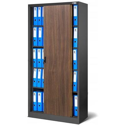 Jan Nowak Aktenschrank Büroschrank mit Schiebetüren Metall 4 Fachböden Pulverbeschichtung Abschließbar 185 cm x 90 cm x 40 cm (Anthrazit/Holzoptik) Jan Nowak Aktenschrank Büroschrank mit Schiebetüren Metall 4 Fachböden Pulverbeschichtung Abschließbar 185 cm x 90 cm x 40 cm (Anthrazit/Holzoptik)