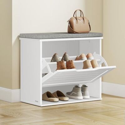 VASAGLE Schuhbank mit Sitzkissen, Sitzbank mit 3 Ebenen, Schuhkipper für 6 Paar Schuhe, Klappfach mit Verstellbarer Trennwand, 30 x 60 x 53,5 cm, Flur, Schlafzimmer, wolkenweiß-Taubengrau LSB121WB01 VASAGLE Schuhbank mit Sitzkissen, Sitzbank mit 3 Ebenen, Schuhkipper für 6 Paar Schuhe, Klappfach mit Verstellbarer Trennwand, 30 x 60 x 53,5 cm, Flur, Schlafzimmer, wolkenweiß-Taubengrau LSB121WB01