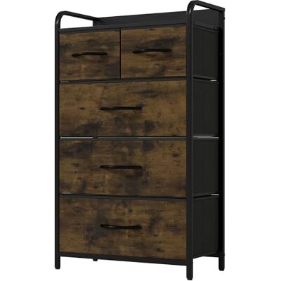 YITAHOME Kommode,Kommode mit 5 Schubladen,Schrank,Stoffschubladen mit Griffen,Kommodenschrank mit Stabiler Stahlrahmen,Dauerhaft,Rustikal Braun YITAHOME Kommode,Kommode mit 5 Schubladen,Schrank,Stoffschubladen mit Griffen,Kommodenschrank mit Stabiler Stahlrahmen,Dauerhaft,Rustikal Braun