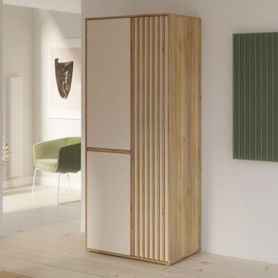 Forte ELISTON Kleiderschrank 80 90, moderner Kleiderschrank mit Lamellendesign, 2-türig, Holzwerkstoff, Schlafzimmer, Mauvella Eiche Holzdekor Kashmir Beige, 84 cm breit x 200,1 cm hoch x 54 cm tief Forte ELISTON Kleiderschrank 80 90, moderner Kleiderschrank mit Lamellendesign, 2-türig, Holzwerkstoff, Schlafzimmer, Mauvella Eiche Holzdekor Kashmir Beige, 84 cm breit x 200,1 cm hoch x 54 cm tief