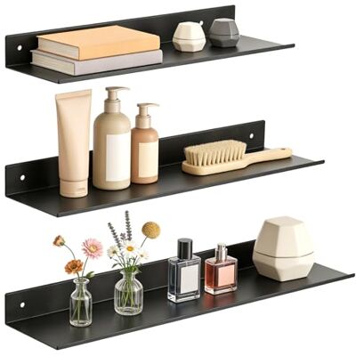 Romon Schwarz Metallregal Set, 3 Größen Schweberegal ohne Bohren, Schraubenmontage Schmal Regal Wand, Multifunktionales Badregal & Küchenregal & Rostfest Duschablage für Bad Küche Wohnzimmer Flur Romon Schwarz Metallregal Set, 3 Größen Schweberegal ohne Bohren, Schraubenmontage Schmal Regal Wand, Multifunktionales Badregal & Küchenregal & Rostfest Duschablage für Bad Küche Wohnzimmer Flur