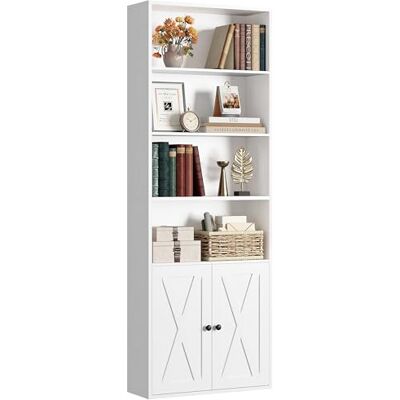 IRONCK Bücherregal Weiß, Standregal mit Türen, Holz Regal mit 6 Ebenen, Offenes Aufbewahrungsregal für Wohnzimmer, Homeoffice, Esszimmer, Schlafzimmer, 24 x 60 x 180 cm IRONCK Bücherregal Weiß, Standregal mit Türen, Holz Regal mit 6 Ebenen, Offenes Aufbewahrungsregal für Wohnzimmer, Homeoffice, Esszimmer, Schlafzimmer, 24 x 60 x 180 cm