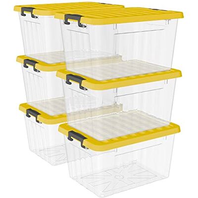 Cetomo 15L*6 Aufbewahrungsboxen, Rillen-verstärkte Kunststoffboxen mit Deckeln & Clips, Stapelbare Aufbewahrungskiste, Ordnungsboxen für Zuhause und Büro, PP, Transparent & Gelb, 15L (6er Pack) Cetomo 15L*6 Aufbewahrungsboxen, Rillen-verstärkte Kunststoffboxen mit Deckeln & Clips, Stapelbare Aufbewahrungskiste, Ordnungsboxen für Zuhause und Büro, PP, Transparent & Gelb, 15L (6er Pack)