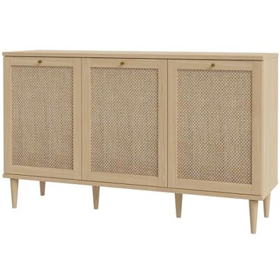 Forte CALASETTA Kommode 150, Kommode im Boho Stil, Wiener Geflecht, Sideboard mit 3 Türen, Elegancia Eiche Holzdekor/Technorattan, 150 cm breit x 90 cm hoch x 41 cm tief Forte CALASETTA Kommode 150, Kommode im Boho Stil, Wiener Geflecht, Sideboard mit 3 Türen, Elegancia Eiche Holzdekor/Technorattan, 150 cm breit x 90 cm hoch x 41 cm tief
