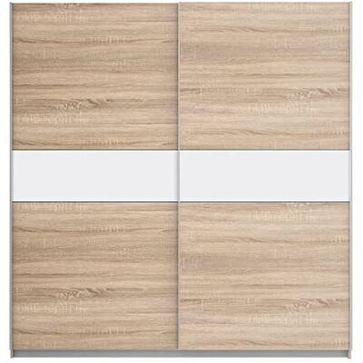 Forte WINNER PLUS Schrank 200, Kleiderschrank, Schwebetürenschrank Skadinavisch Schlafzimmer 2-türig Einlegeböden Kleiderstange, Holzdekor: Sonoma Eiche / Weiß, 200 cm breit x 210 cm hoch x 61 cm tief Forte WINNER PLUS Schrank 200, Kleiderschrank, Schwebetürenschrank Skadinavisch Schlafzimmer 2-türig Einlegeböden Kleiderstange, Holzdekor: Sonoma Eiche / Weiß, 200 cm breit x 210 cm hoch x 61 cm tief