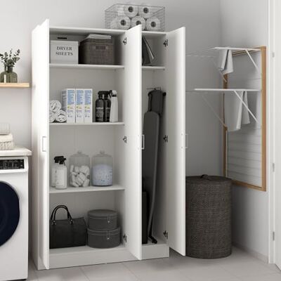 Dmora Großer Mehrzweckschrank Beaumont, Zusatzschrank mit 3 Türen, Schuhregal mit Regalen, Besenschrank, 109 x 37 x 180 cm, Weiß Dmora Großer Mehrzweckschrank Beaumont, Zusatzschrank mit 3 Türen, Schuhregal mit Regalen, Besenschrank, 109 x 37 x 180 cm, Weiß