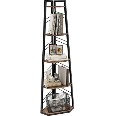 DWVO Eckregal 5 Ebenen, Eckbuchhandel mit Metallrahmen, Industrial Ladder -Bücherregal, Bodenständiges Displayregal, Hoher Speicherregal, für Wohnzimmer, Küche, Schlafzimmer, Vintagebraun Standregal DWVO Eckregal 5 Ebenen, Eckbuchhandel mit Metallrahmen, Industrial Ladder -Bücherregal, Bodenständiges Displayregal, Hoher Speicherregal, für Wohnzimmer, Küche, Schlafzimmer, Vintagebraun Standregal