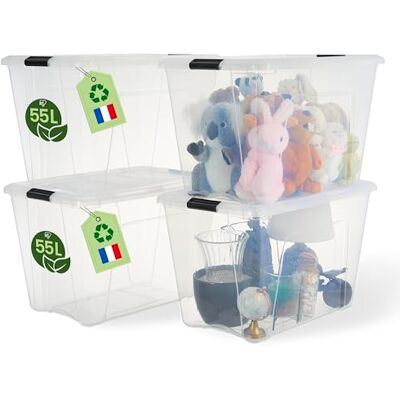 Iris Ohyama Aufbewahrungsboxen mit Deckel, 55L, 4er-Set, Transparent, Sicherer Verschluss, Stapelbar, Griffe, Schlafzimmer, Schrank, Büro, Organisation, BPA-freies Plastik, Ordnungsboxen, BSB-55 Iris Ohyama Aufbewahrungsboxen mit Deckel, 55L, 4er-Set, Transparent, Sicherer Verschluss, Stapelbar, Griffe, Schlafzimmer, Schrank, Büro, Organisation, BPA-freies Plastik, Ordnungsboxen, BSB-55