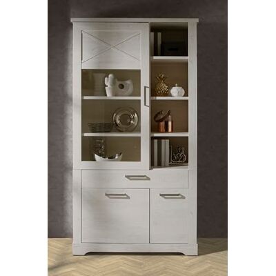 Forte ROCKHAMPTON Vitrine 100 110, Moderne Wohnzimmervitrine mit 2 Türen, 1 Glastür, 1 Schublade, Standvitrine weiß, Holzwerkstoff, Pinie Weiß Holzdekor, 108,2 cm breit x 206,2 cm hoch x 42 cm tief Forte ROCKHAMPTON Vitrine 100 110, Moderne Wohnzimmervitrine mit 2 Türen, 1 Glastür, 1 Schublade, Standvitrine weiß, Holzwerkstoff, Pinie Weiß Holzdekor, 108,2 cm breit x 206,2 cm hoch x 42 cm tief