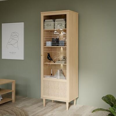 Forte CALASETTA Vitrine 60, Boho-Vitrinenschrank mit Rattangeflecht, 1-türig, Holzwerkstoff, Elegancia Eiche Technorattan, 60,4 cm breit x 198,5 cm hoch x 41,4 cm tief Forte CALASETTA Vitrine 60, Boho-Vitrinenschrank mit Rattangeflecht, 1-türig, Holzwerkstoff, Elegancia Eiche Technorattan, 60,4 cm breit x 198,5 cm hoch x 41,4 cm tief