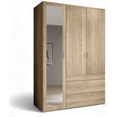Stella Trading VESALA Kleiderschrank mit Spiegeltür in Mauvella Eiche Optik Vielseitiger Drehtürenschrank 3-türig für Ihr Schlafzimmer 135 x 195 x 56 cm (B/H/T) Stella Trading VESALA Kleiderschrank mit Spiegeltür in Mauvella Eiche Optik Vielseitiger Drehtürenschrank 3-türig für Ihr Schlafzimmer 135 x 195 x 56 cm (B/H/T)