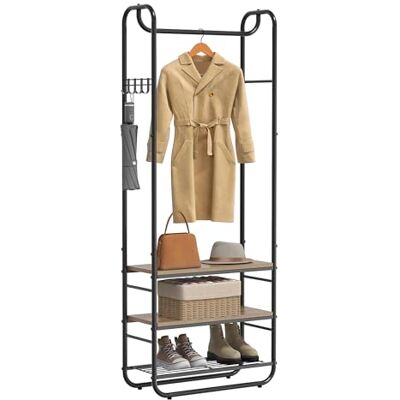VASAGLE Garderobenständer, Garderobe, Kleiderständer, mit Schuhablage, Schuhregal, Flur, Schlafzimmer, 58 x 28 x 181 cm, skandinavisch, schwarz + kamelbraun HSR081K01 VASAGLE Garderobenständer, Garderobe, Kleiderständer, mit Schuhablage, Schuhregal, Flur, Schlafzimmer, 58 x 28 x 181 cm, skandinavisch, schwarz + kamelbraun HSR081K01