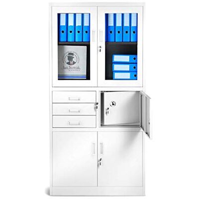 Jan Nowak Aktenschrank C018S Büroschrank Metallschrank Tresor Safe Geheimfach Flügeltüren Schubladen Pulverbeschichtung Stahlblech 185 cm x 90 cm x 40 cm (H x B x T) (Weiß) Jan Nowak Aktenschrank C018S Büroschrank Metallschrank Tresor Safe Geheimfach Flügeltüren Schubladen Pulverbeschichtung Stahlblech 185 cm x 90 cm x 40 cm (H x B x T) (Weiß)