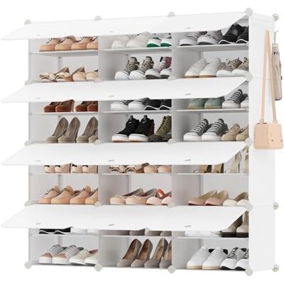 SONGMICS Schuhregal, Schuhschrank, für Garderobe und Eingangsbereich, anpassbar, 12 Fächer, für bis zu 48 Paar Schuhe, wolkenweiß LPC040W02 SONGMICS Schuhregal, Schuhschrank, für Garderobe und Eingangsbereich, anpassbar, 12 Fächer, für bis zu 48 Paar Schuhe, wolkenweiß LPC040W02