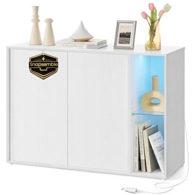SONGMICS HOME Sideboard, superschnelle werkzeuglose Montage, Toolless-Technologie, Aufbewahrungsschrank Wohnzimmer, TV-Schrank mit LED-Beleuchtung, verstellbare Ablagen, Modern, schneeweiß BBK372W01 SONGMICS HOME Sideboard, superschnelle werkzeuglose Montage, Toolless-Technologie, Aufbewahrungsschrank Wohnzimmer, TV-Schrank mit LED-Beleuchtung, verstellbare Ablagen, Modern, schneeweiß BBK372W01