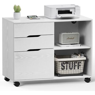 Sweetcrispy Rollcontainer mit 3 Schubladen,Aktenschrank und Druckerschrank mit Rollen,offene Ablage,höhenverstellbarer Einlegeboden,Hängeregistratur A4/Letter/Legal,80x40x62cm,Weiß,für Büro Zuhause Sweetcrispy Rollcontainer mit 3 Schubladen,Aktenschrank und Druckerschrank mit Rollen,offene Ablage,höhenverstellbarer Einlegeboden,Hängeregistratur A4/Letter/Legal,80x40x62cm,Weiß,für Büro Zuhause
