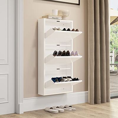 YITAHOME Schuhschrank, Metall Schuhregal Schuhkipper mit 3 Magnet Klappen Schuhaufbewahrung Weiß Front Hochglanz Schuhablage Flurschrank für Korridor Eingangsbereich YITAHOME Schuhschrank, Metall Schuhregal Schuhkipper mit 3 Magnet Klappen Schuhaufbewahrung Weiß Front Hochglanz Schuhablage Flurschrank für Korridor Eingangsbereich