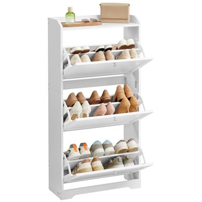 VASAGLE Schuhschrank 3 Klappen, Schuhkipper, Schuhregal, Schuhaufbewahrung, Oberplatte, Trennwand verstellbar, für bis zu 12-20 Paar Schuhe, Flur, 24 x 60 x 121,2 cm, wolkenweiß LBC036WB01 VASAGLE Schuhschrank 3 Klappen, Schuhkipper, Schuhregal, Schuhaufbewahrung, Oberplatte, Trennwand verstellbar, für bis zu 12-20 Paar Schuhe, Flur, 24 x 60 x 121,2 cm, wolkenweiß LBC036WB01